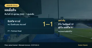 พรีเมียร์ลีกเมื่อคืน: อิปสวิช 1-1 ฟอเรสต์ (23 ตุลาคม 2569)