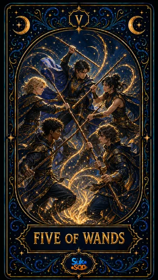 ภาพไพ่ทาโรห์ ไพ่ห้าไม้เท้า