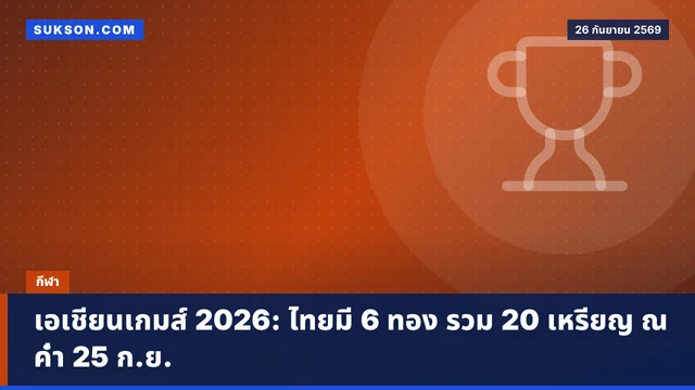 เอเชียนเกมส์ 2026: ไทยมี 6 ทอง รวม 20 เหรียญ ณ ค่ำ 25 ก.ย.
